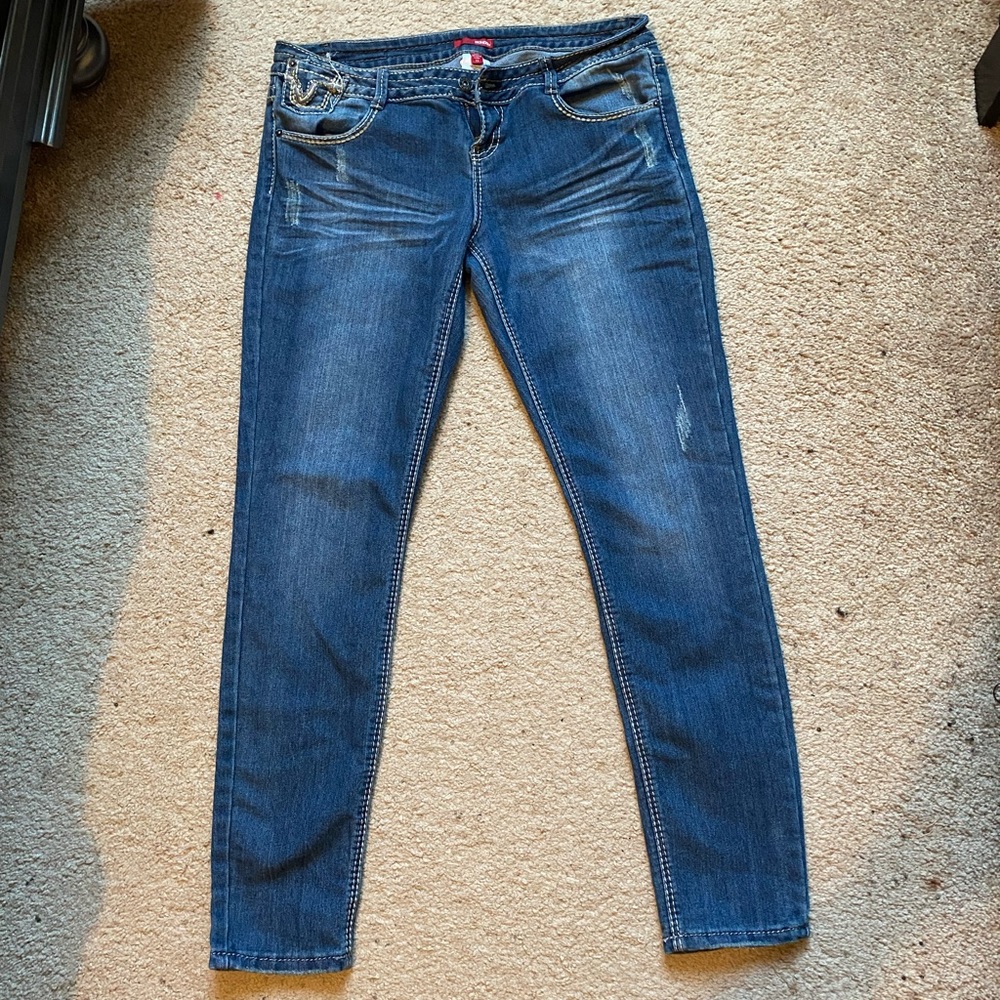Diamond decorated blue jeans